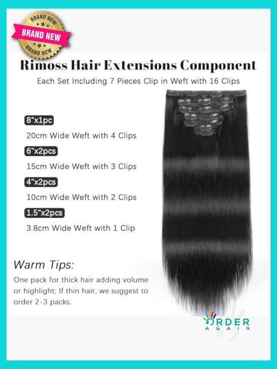 Clip In Hair Extensions Real Human Hair 24in 180g 7pcs Soft Straight Women main image 7